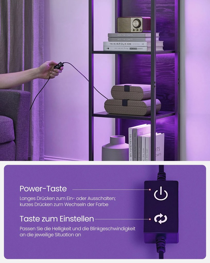 Estante com 6 níveis com luzes LED 30,3 x 40 x 178,6 cm Preta