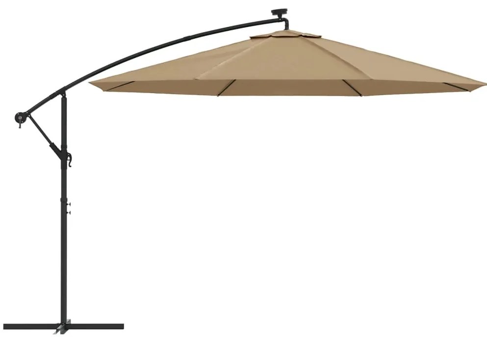 Guarda-sol cantilever c/ luzes LED 350 cm cinza-acastanhado