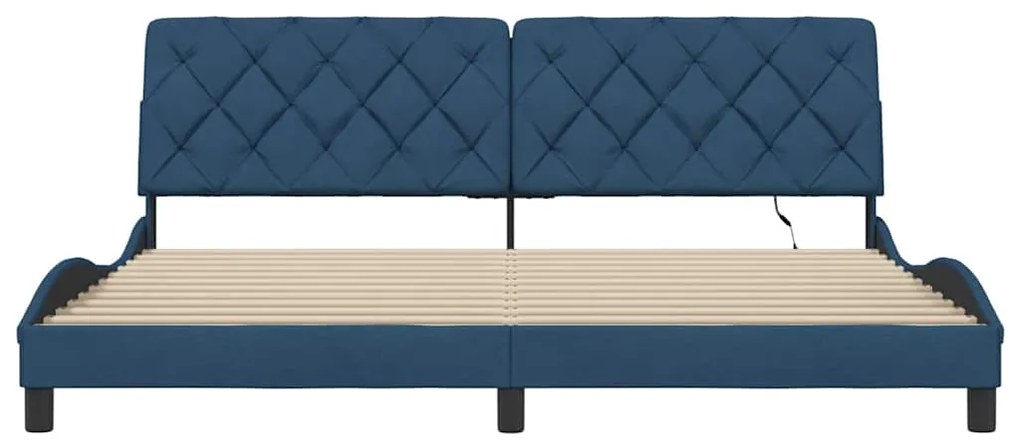 Estrutura de cama com LED sem colchão 200x200 cm tecido azul