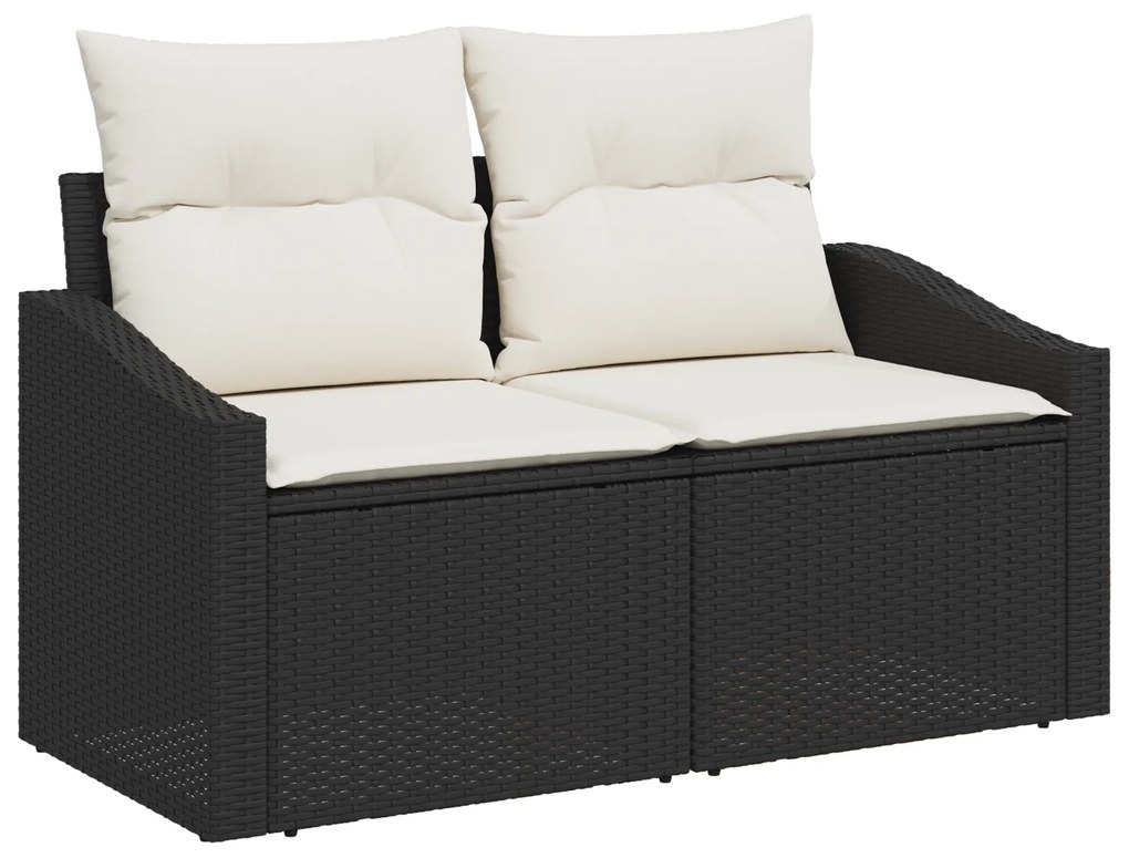 Conjunto de Sofá de Jardim de 7 Peças com Almofadas Preto Polirattan A