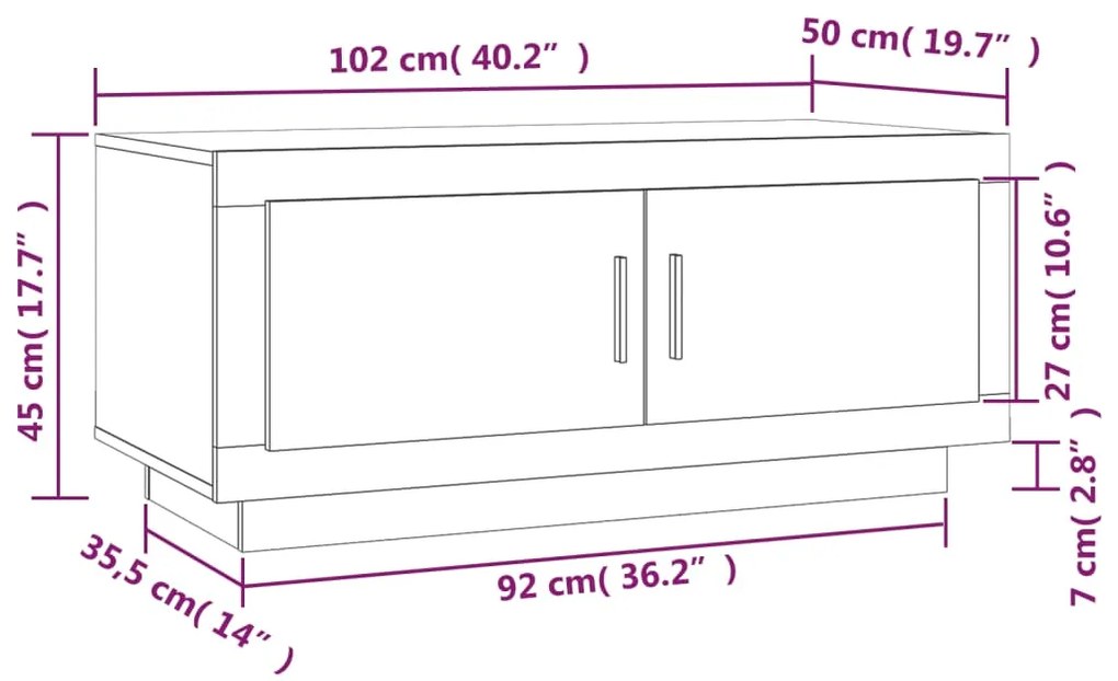 Mesa de centro 102x50x45 cm derivados madeira carvalho fumado