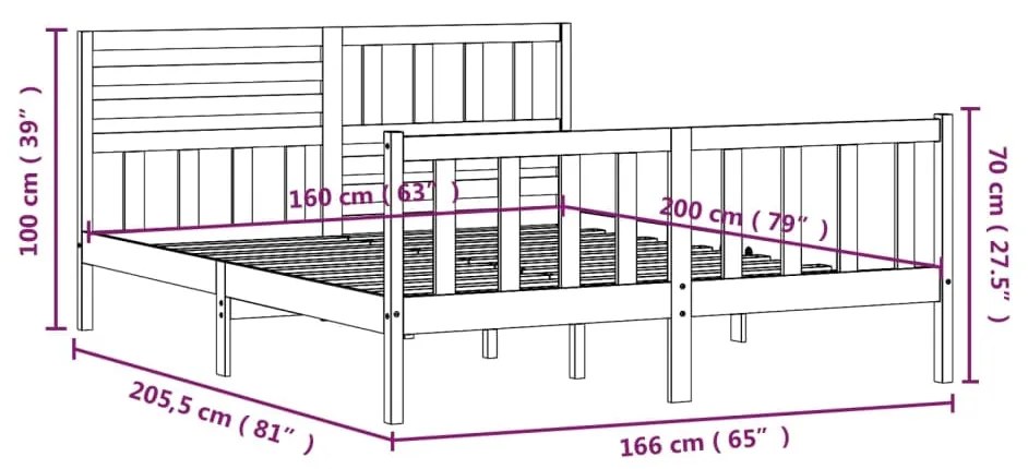 Estrutura de cama 160x200 cm madeira maciça branco