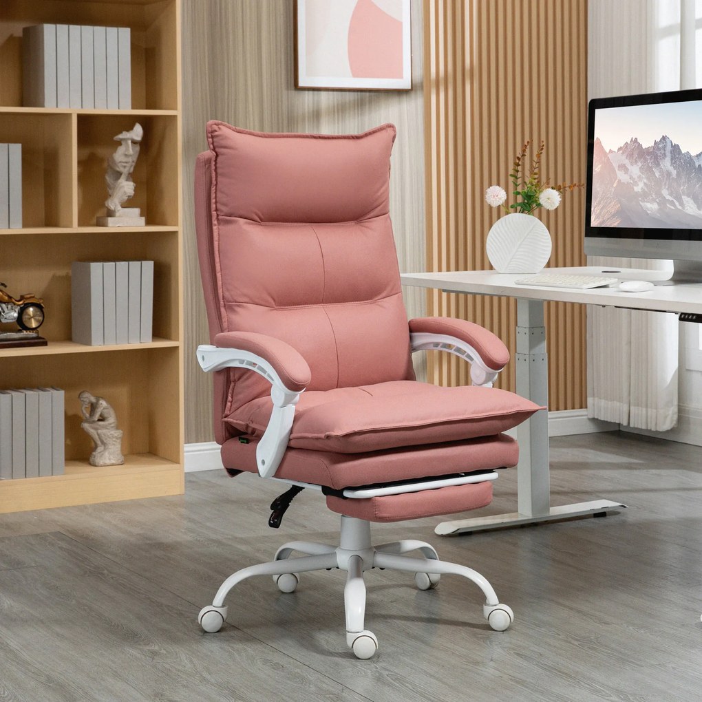 Cadeira de Escritório com 6 Pontos de Massagem e 5 Modos Reclinável com Função de Aquecimento 66x74x114-121,5 cm Rosa