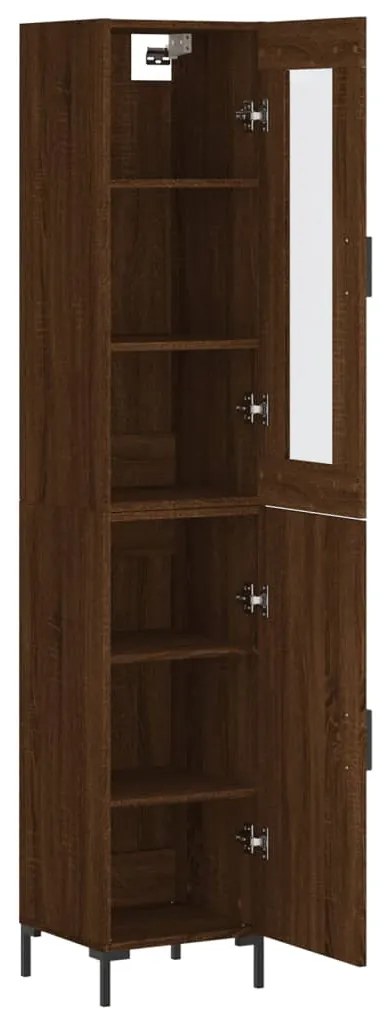 Armário Alto com Vitrine Brenna de 180 cm - Castanho - Design Moderno