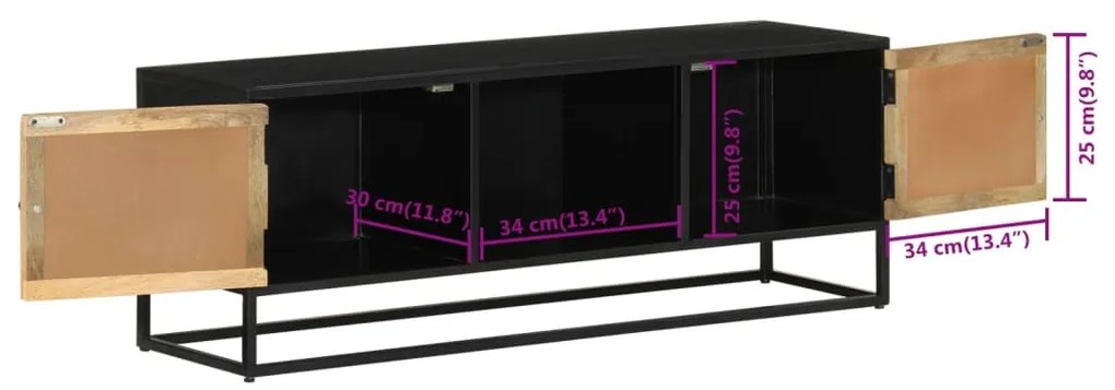 Móvel de TV 110x30x40 cm madeira de mangueira maciça e ferro