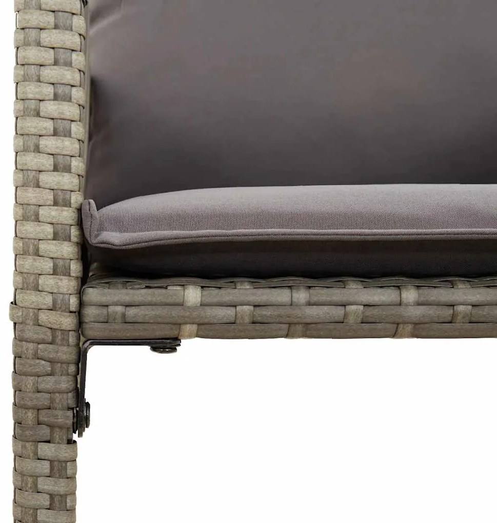 7 pcs conj. de bar jardim c/ almofadões vime PE/acácia cinzento