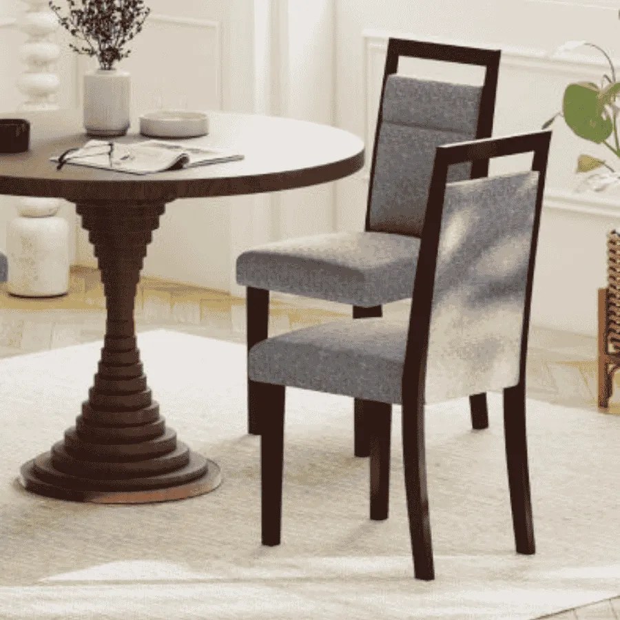 Conjunto de 2 cadeiras de jantar estofadas com assento acolchoado e encosto reclinável Pernas em madeira de borracha Alça Cinza + Castanho