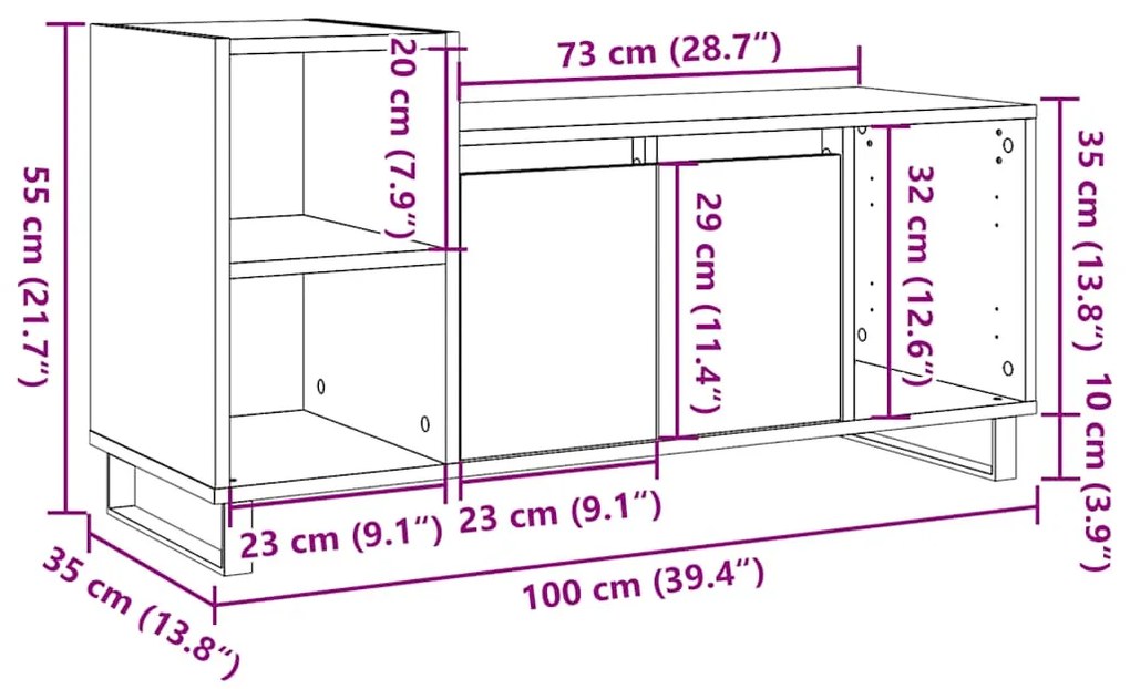 Móvel de TV 100x35x55 cm madeira processada madeira velha