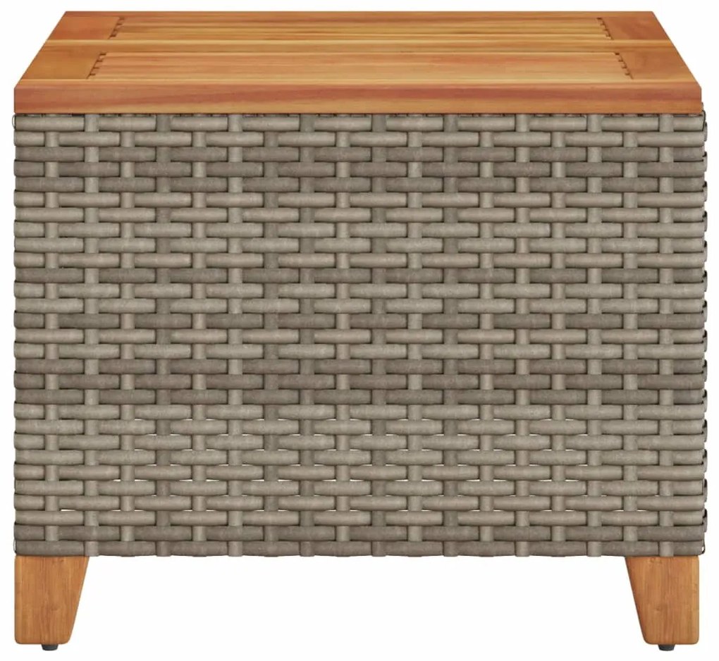 Mesa de jardim 45x45x37 cm vime PE e madeira de acácia cinzento