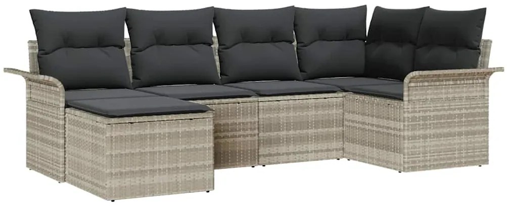 Conjunto de Sofá de 6 Peças com Almofadas Cinza Claro em Polyrattan