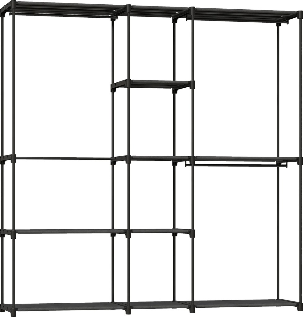 HOMCOM Armário para Roupas 182x43x185 cm Armário Aberto com 8 Prateleiras de Tecido Barras para Pendurar  182x43x185 cm Preto | Aosom Portugal