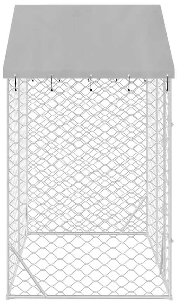 Canil de exterior com teto 3x1,5x2,5 m aço galvanizado prateado