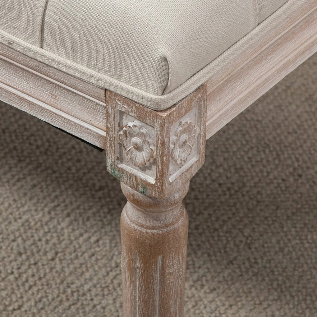 Banco Acolchoado – Margaux – 80x40x41 cm – Bege – Design Vintage e Clá