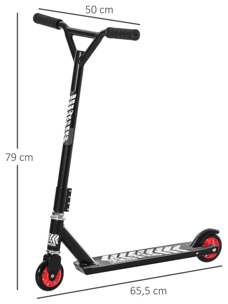 HOMCOM Trotinete Freestyle trotinete para crianças acima de 8 anos com rotação 360º de alumínio guidão antiderrapante e rodas com freio Carga 100kg 68,5x49x78,5 cm Preto