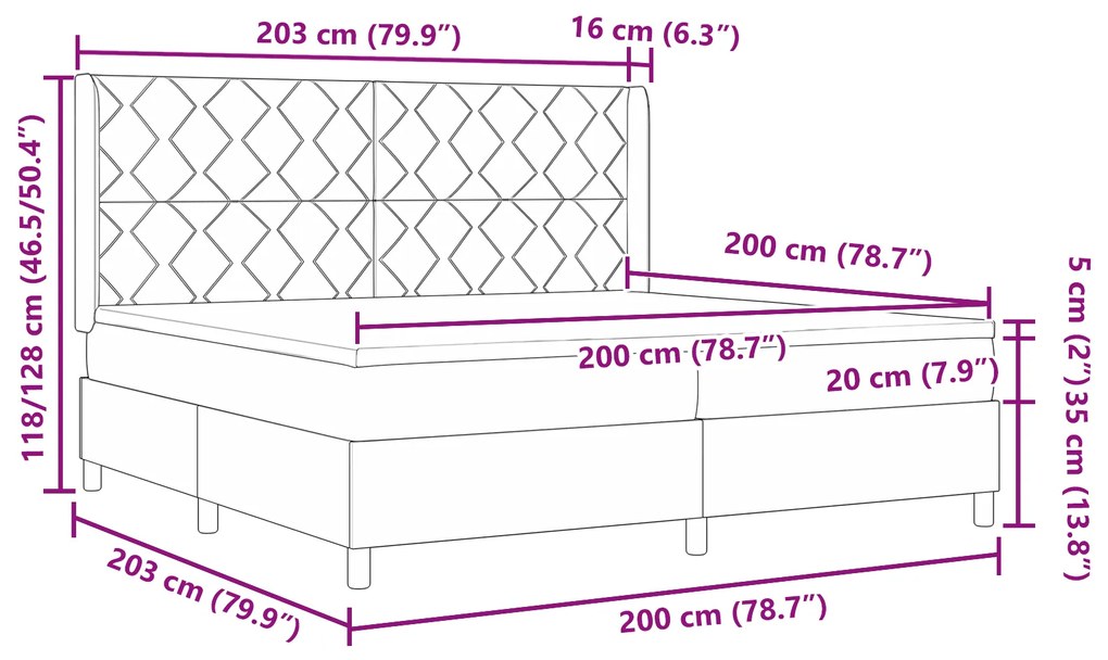 Cama Box Spring vidaXL com Colchão e LED Preta 200x200 cm Tecido