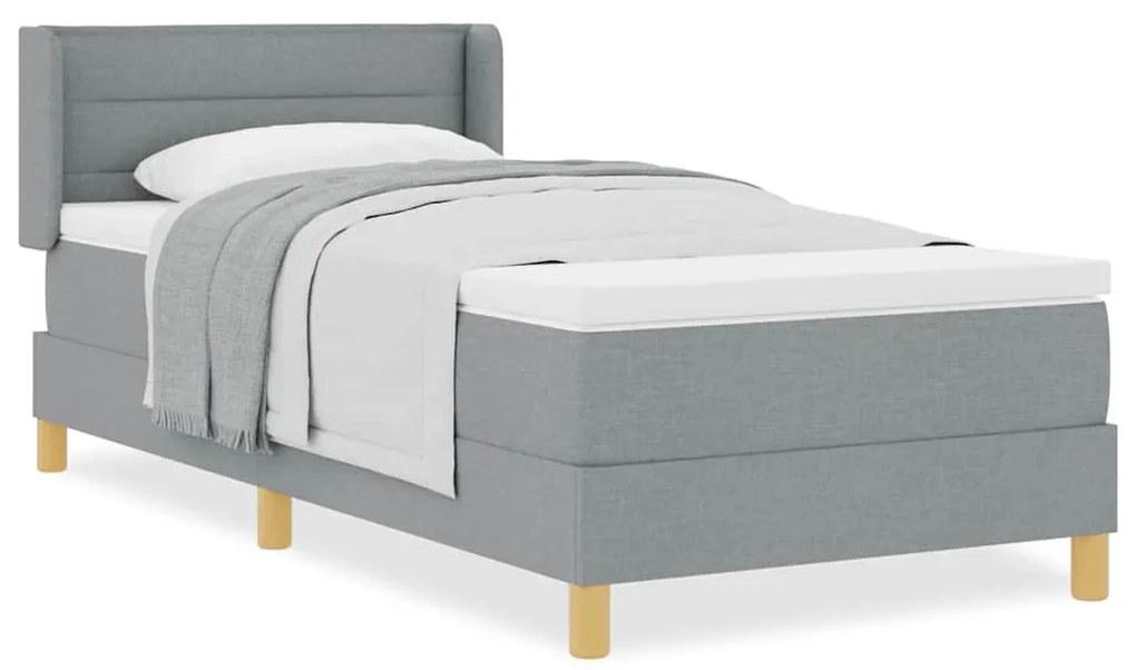 Cama Box com Colchão Cinza Claro, 100 x 200 cm, Têxtil