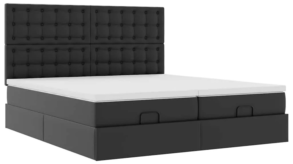 Cama otomana com colchões&amp;LEDs 160x200cm couro artificial preto