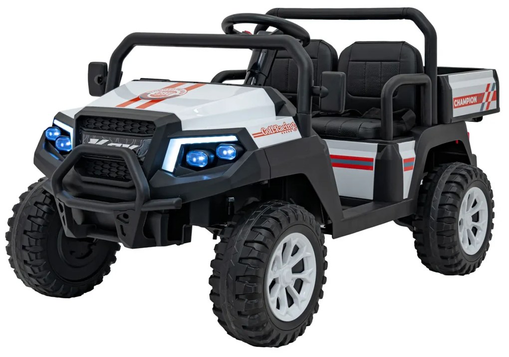 Jipe elétrico para Crianças 2 Lugares 24V Champion Rodas Espuma EVA, Assento couro ecológico Branco