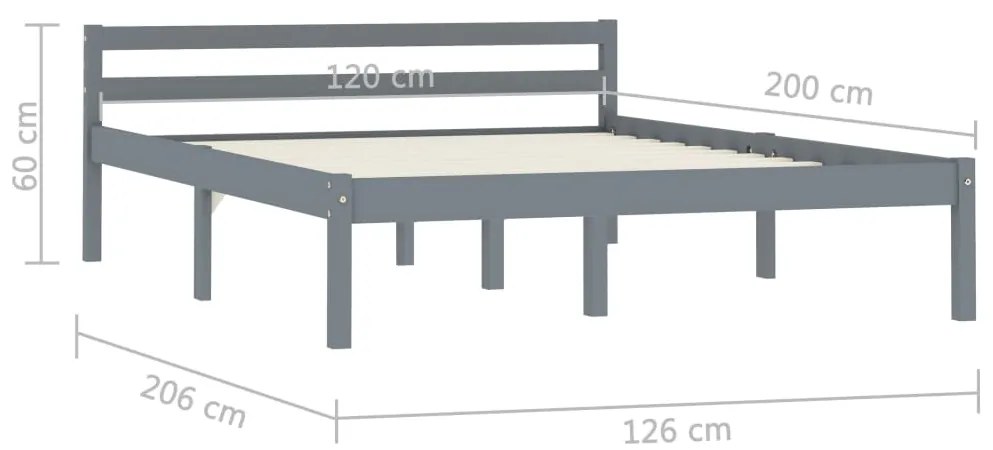 Estrutura de cama 120x200 cm madeira pinho maciço cinzento