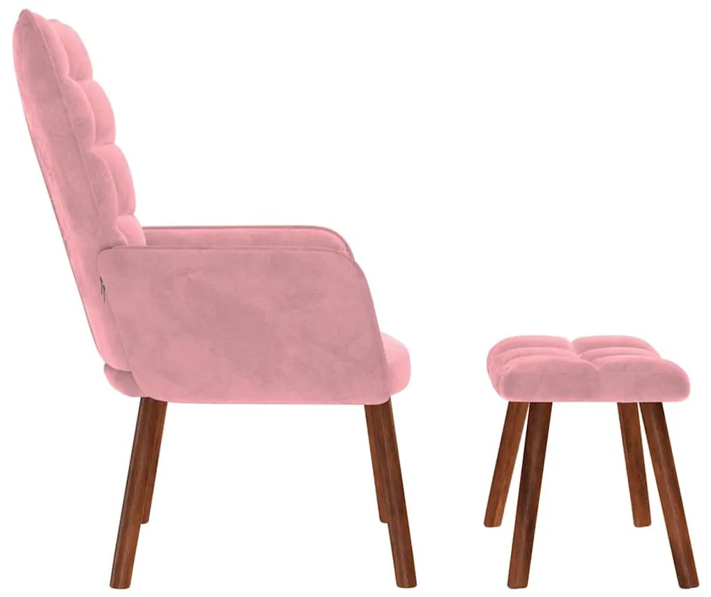 Cadeira de descanso com banco veludo rosa