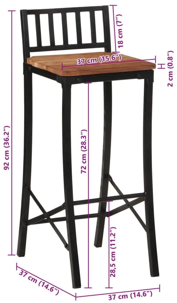 Cadeiras de bar 2 pcs acácia maciça