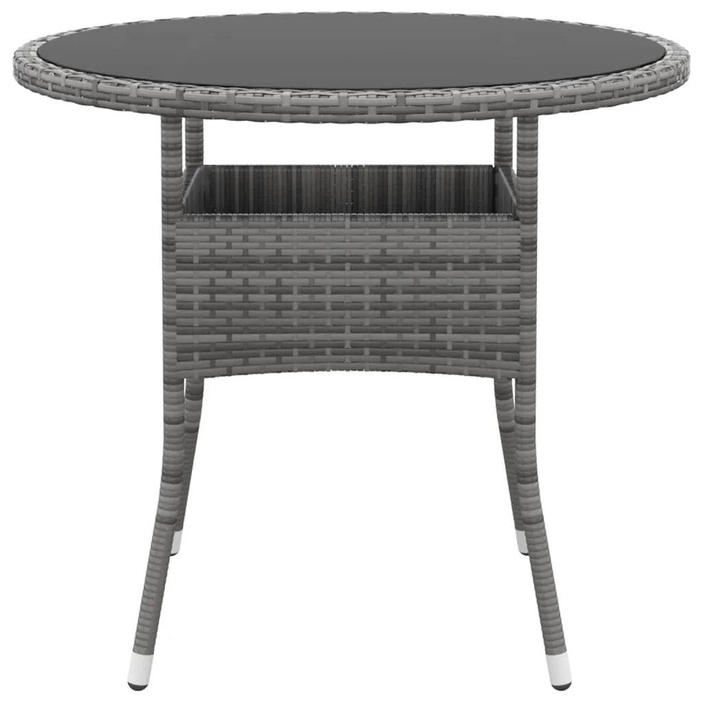 3 pcs conjunto de jantar para jardim vime PE cinzento