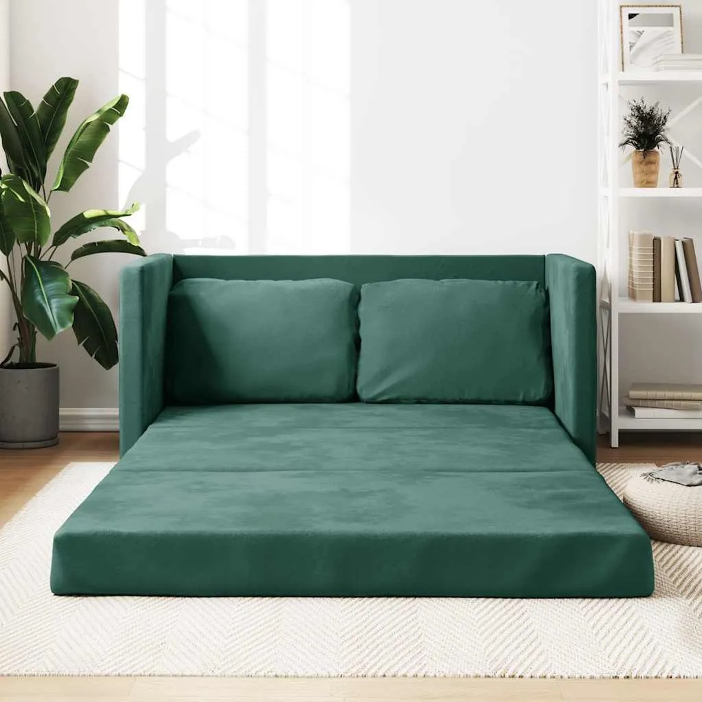 vidaXL Sofá-cama sem pés 122x204x55 cm veludo verde-escuro