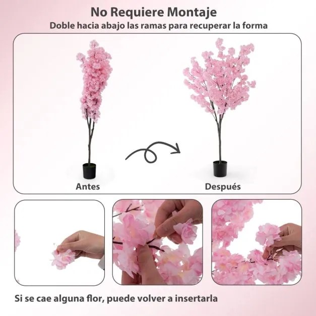 Flor de cerejeira artificial de 190 cm com 900 flores cor-de-rosa, tronco e base em cimento