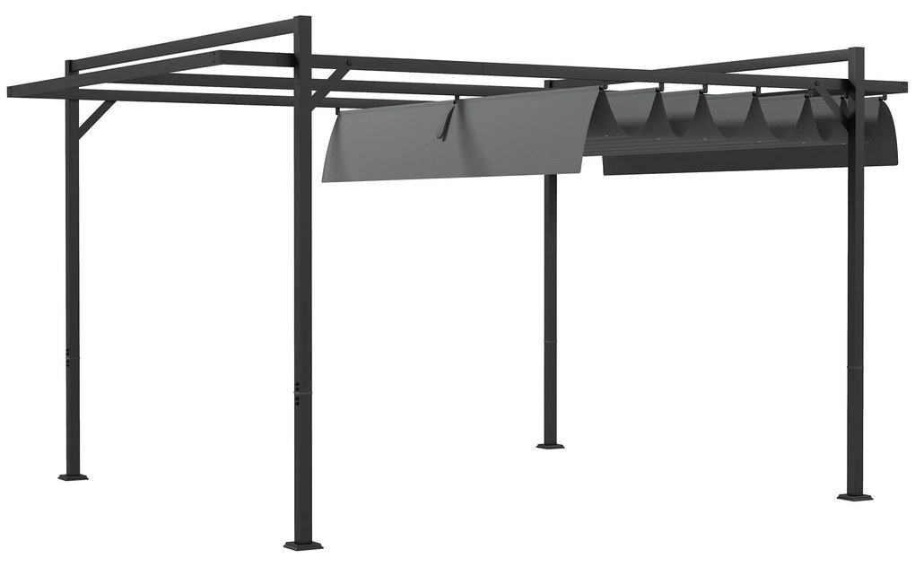 Pérgola 3x4 Pérgola de Jardim com Teto Retrátil de Poliéster e 12 Orifícios de Drenagem Cinza