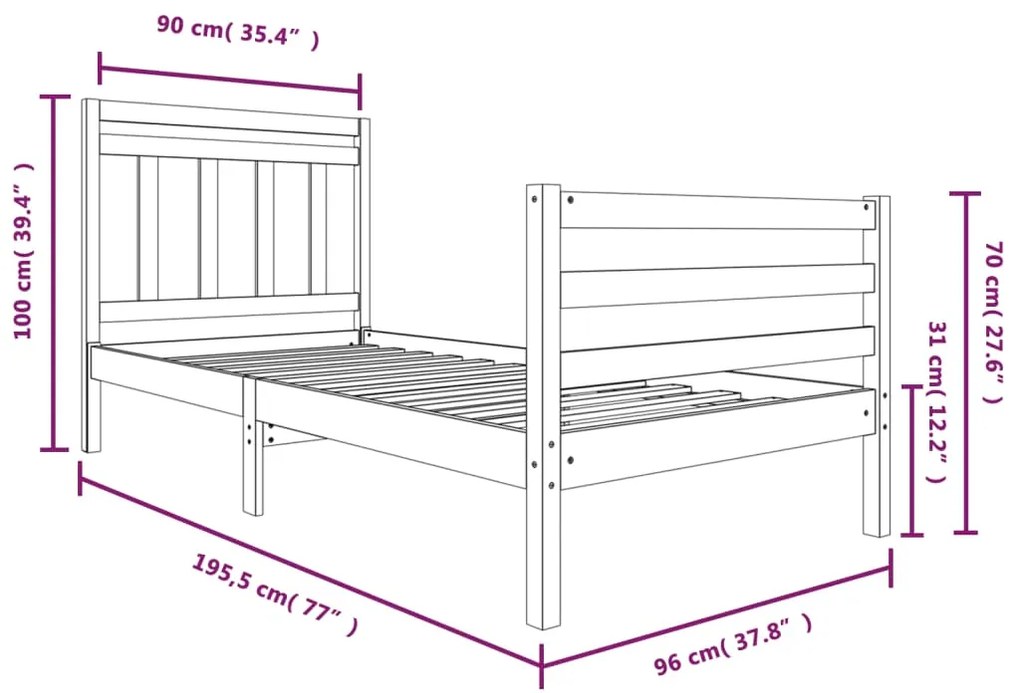 Estrutura de cama solteiro 90x190 cm madeira maciça