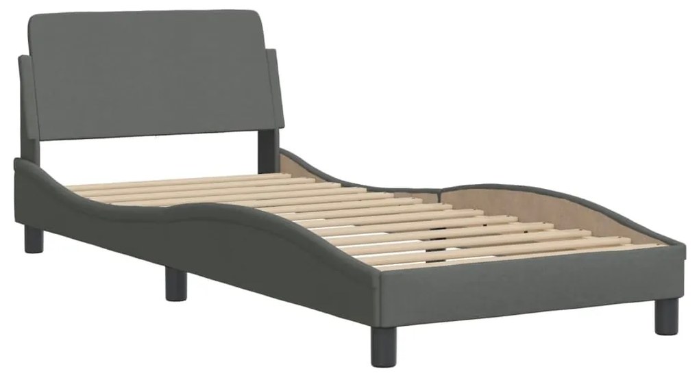 Estrutura de cama c/ cabeceira tecido 90x190 cm cinza-escuro