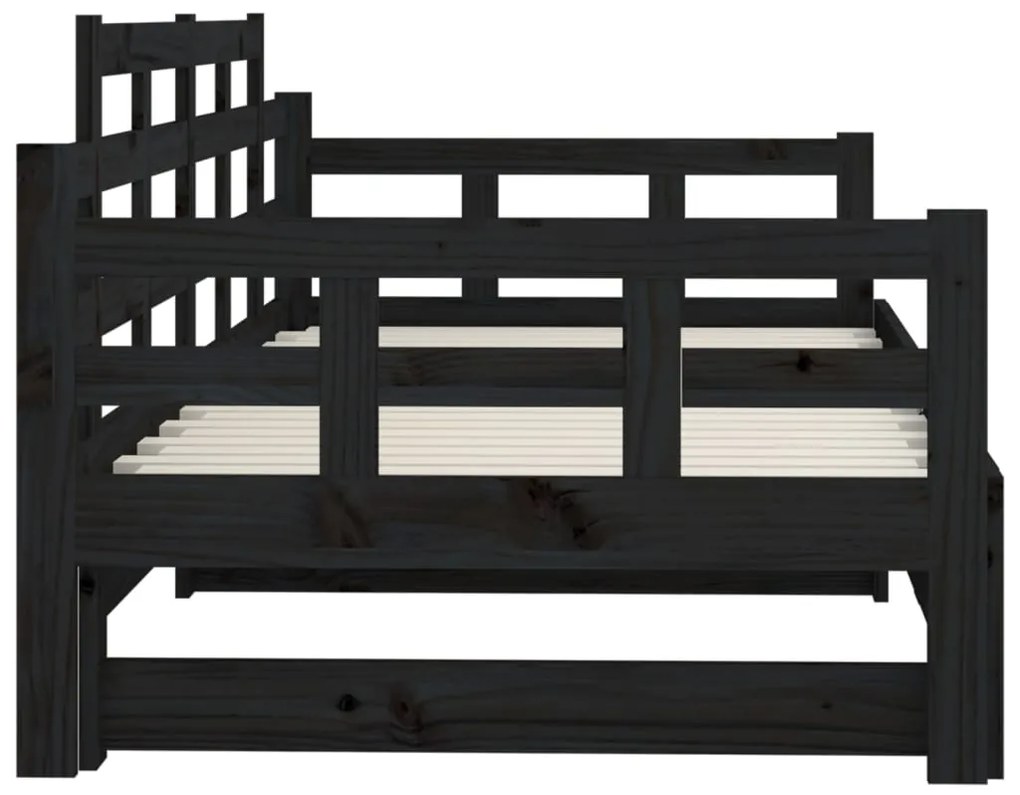 Estrutura sofá-cama de puxar 2x(90x200) cm pinho maciço preto