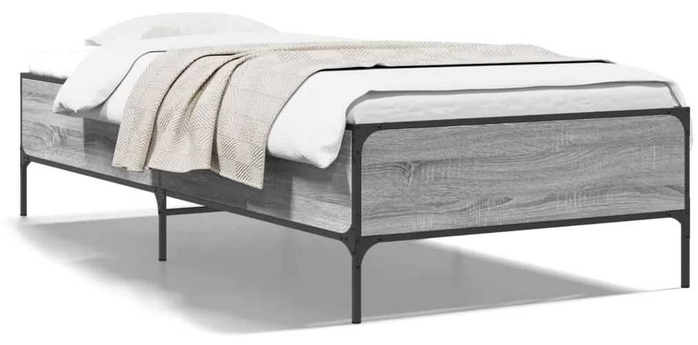 Estrutura de cama derivados de madeira e metal cinzento sonoma