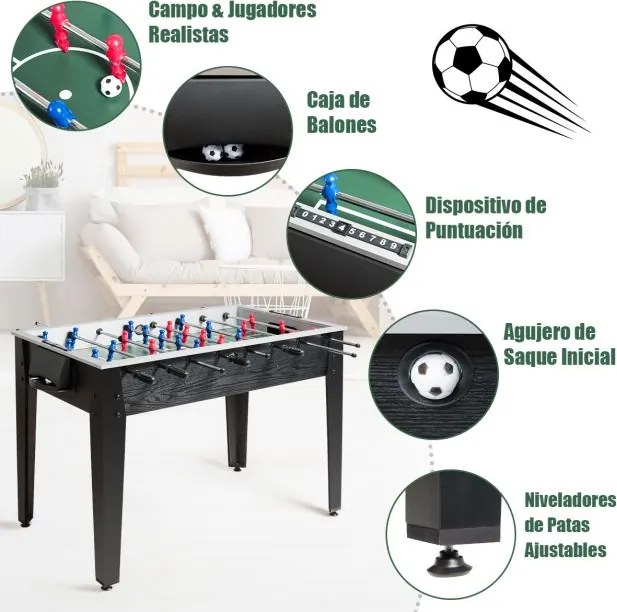 Mesa de matraquilhos de madeira para crianças com 2 bolas e 22 jogadores 61 x 122 x 79 cm Preto