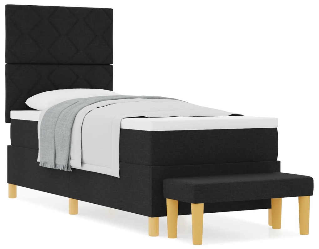 Cama Box Spring com Colchão & Banco Preto 80x200 cm Tecido