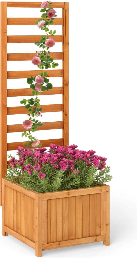 Floreira de jardim de madeira com treliça 42,5 x 40,5 x 123 cm com orifícios de drenagem e espaços para plantas trepadeiras Flores laranja