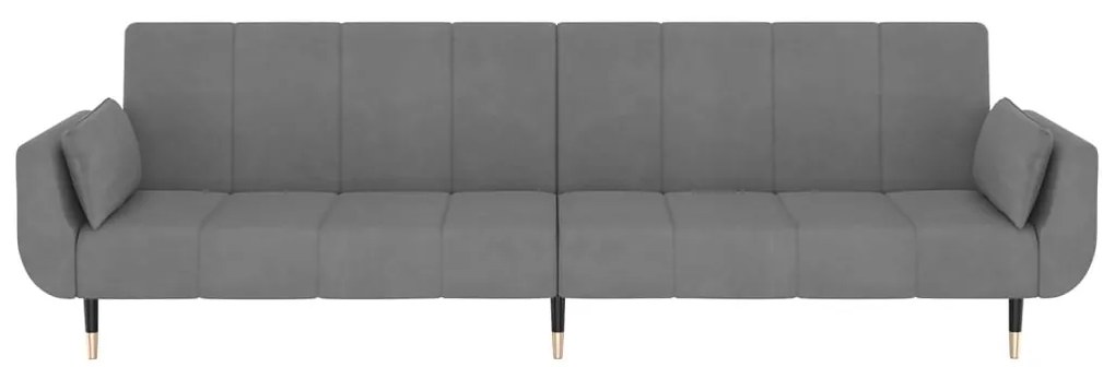 Sofá-cama 2 lugares com duas almofadas veludo cinzento-claro