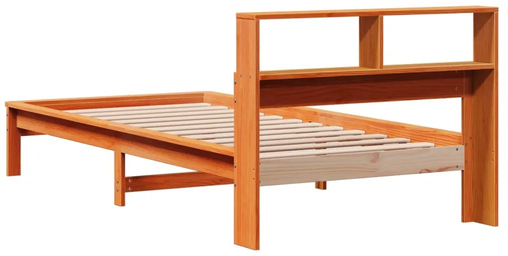 Cama com estante sem colchão 90x190cm pinho maciço castanho-mel