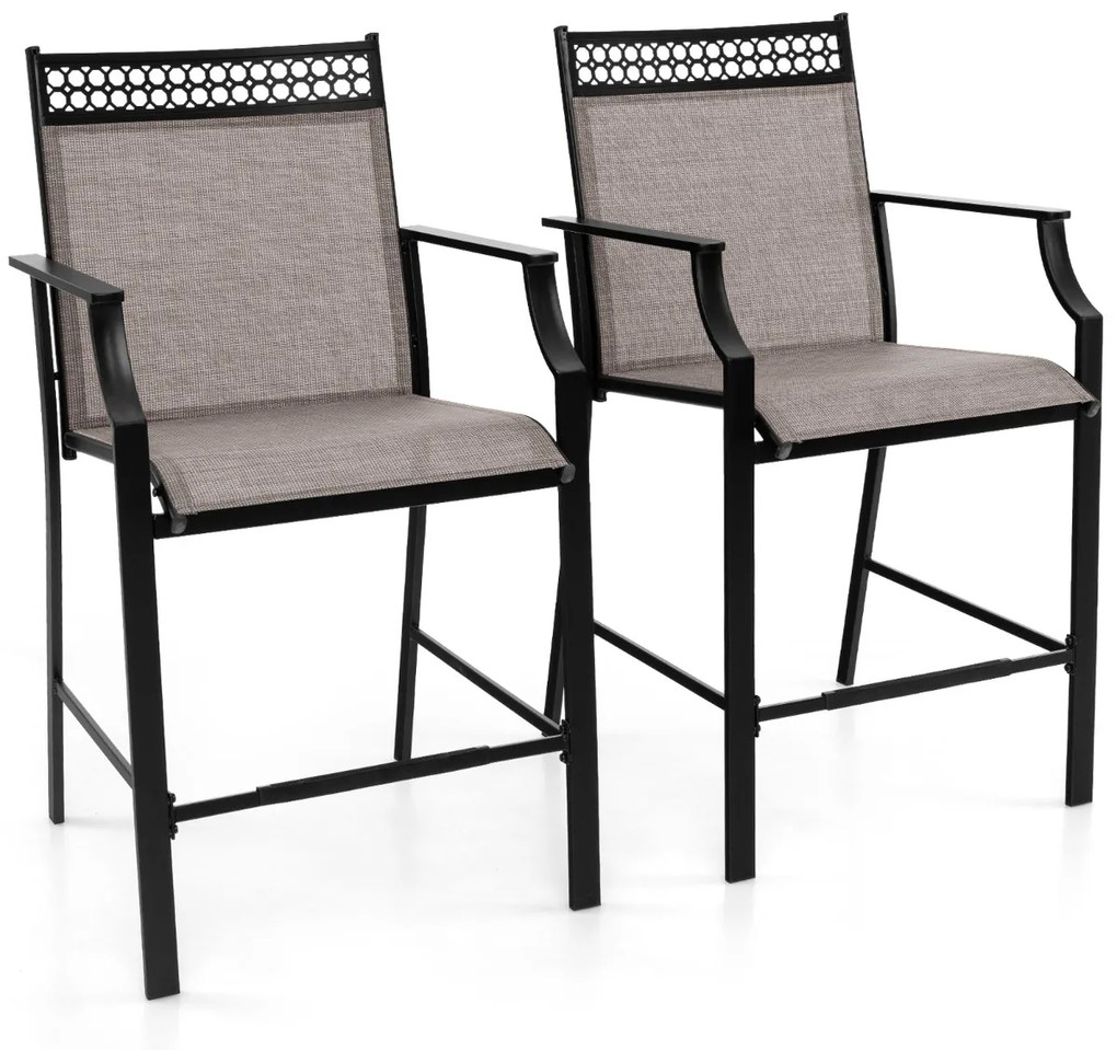 Conjunto de 2 bancos de bar para Jardim com apoio para os pés em metal à altura do balcão para jardim, piscina, varanda, cozinha Castanho