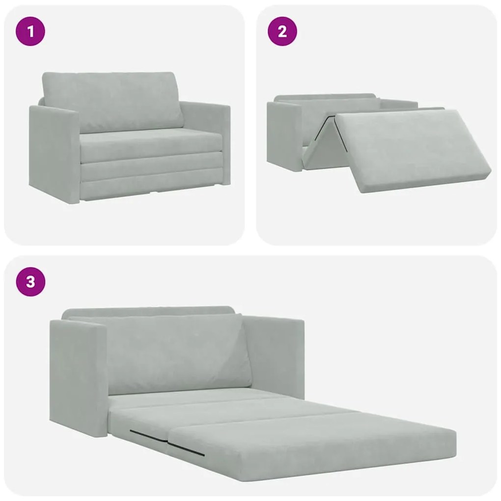Sofá Cama de Chão 2-em-1 Cinza Claro 124x204x61 cm Veludo