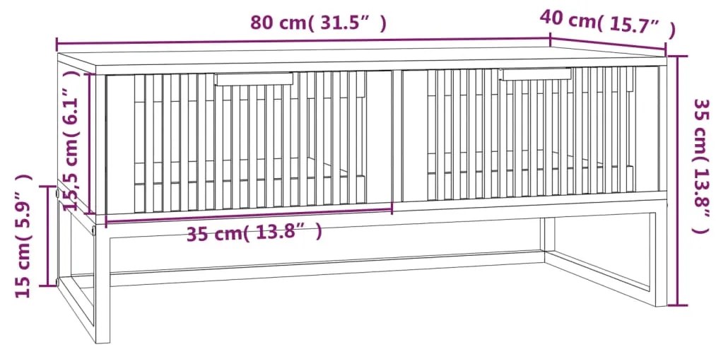 Mesa de centro 80x40x35 cm derivados de madeira/ferro branco