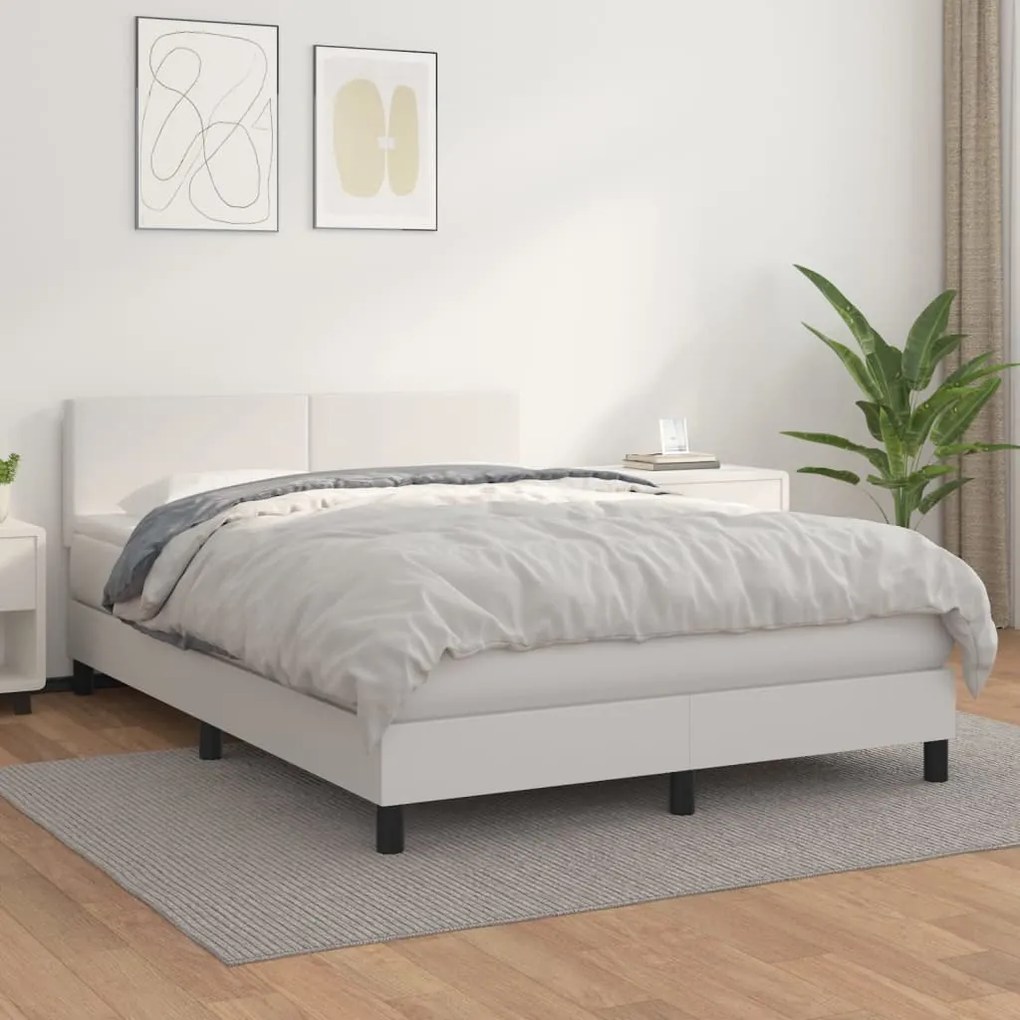 vidaXL Cama com molas/colchão 140x200 cm couro artificial branco