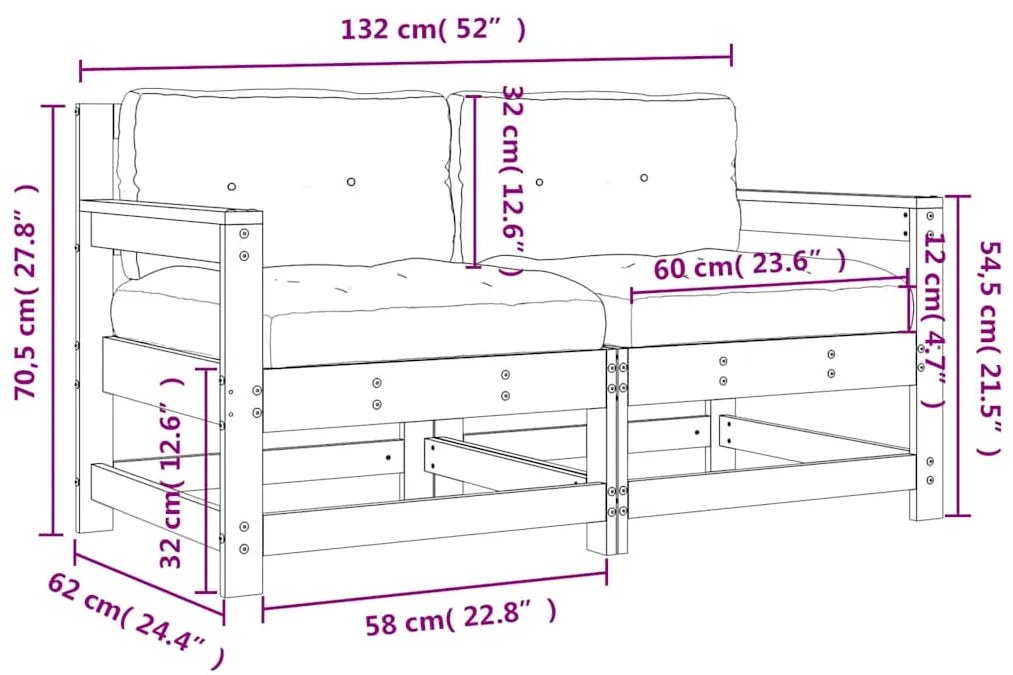 Cadeiras de jardim c/ almofadões 2 pcs pinho maciço branco