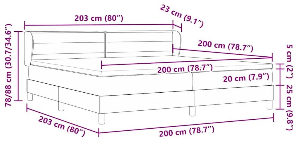 Cama Box Spring vidaXL com Colchão - Cinza Claro, 200x200 cm, Tecido