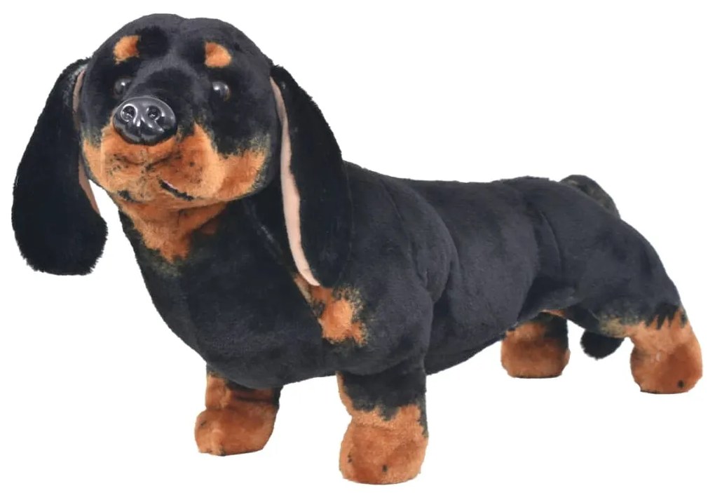 vidaXL Brinquedo de montar cão salsicha peluche preto XXL