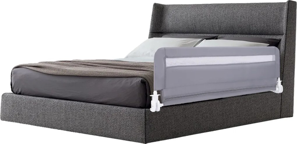 Barreira de Cama para Crianças Dobrável de 120 cm com Capa Removível e Lavável e Correia de Segurança Cinzento