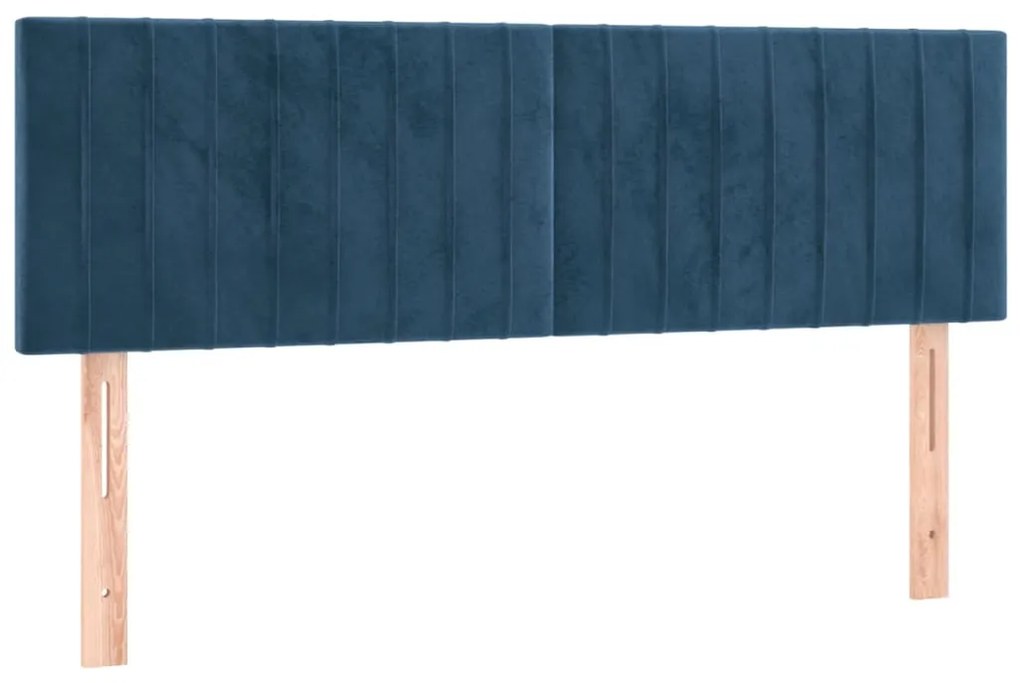 Cama box spring c/ colchão/LED 140x190 cm veludo azul-escuro