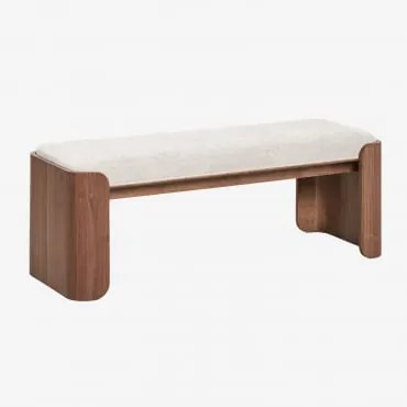 Banco Em Madeira De Borracha E Chapa Lofren ↔︎ 120 Cm & Madeira Escura & Bouclé Bege Creme - Sklum
