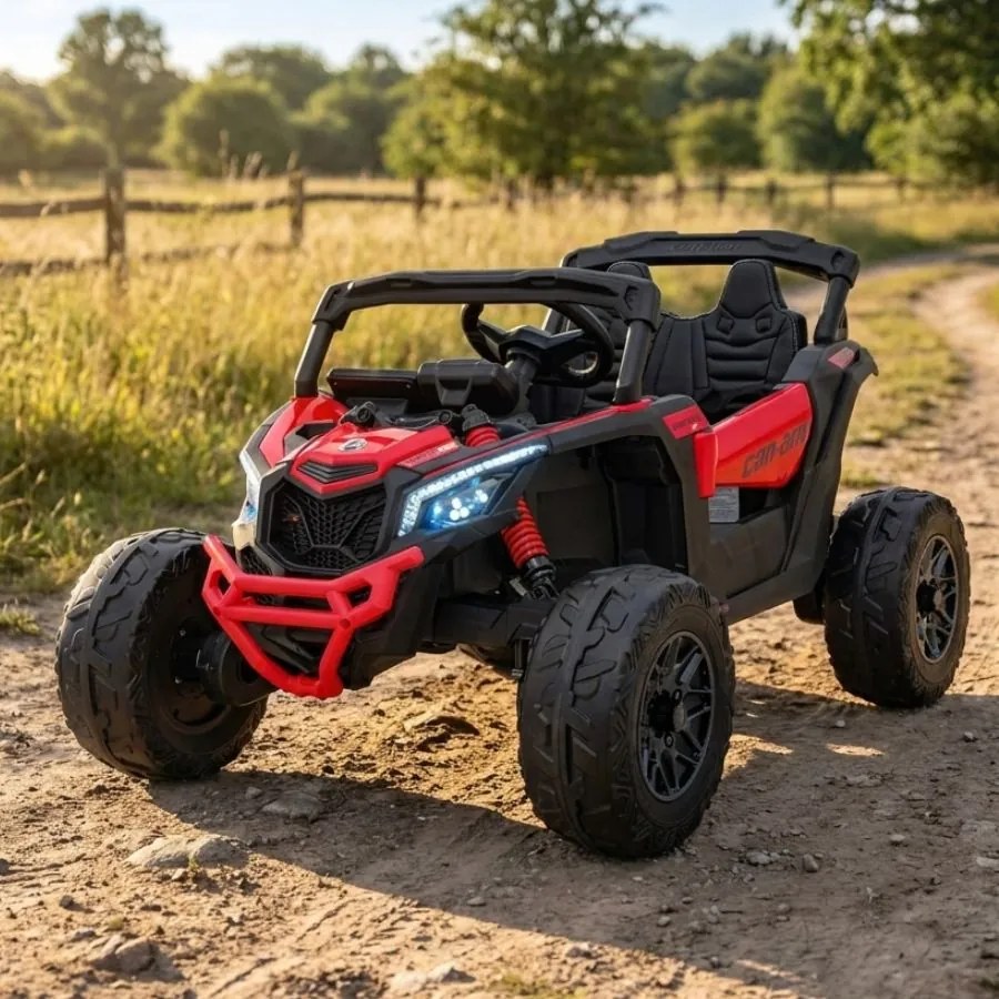 Carro elétrico para Crianças 24V 4x4 ATV CAN-AM Maverick Rodas de EVA, Assento de couro Vermelho