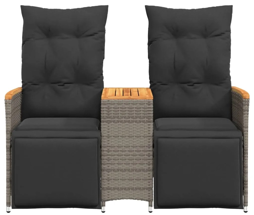 Sofá de jardim reclinável 2 lugares com mesa vime PE cinzento